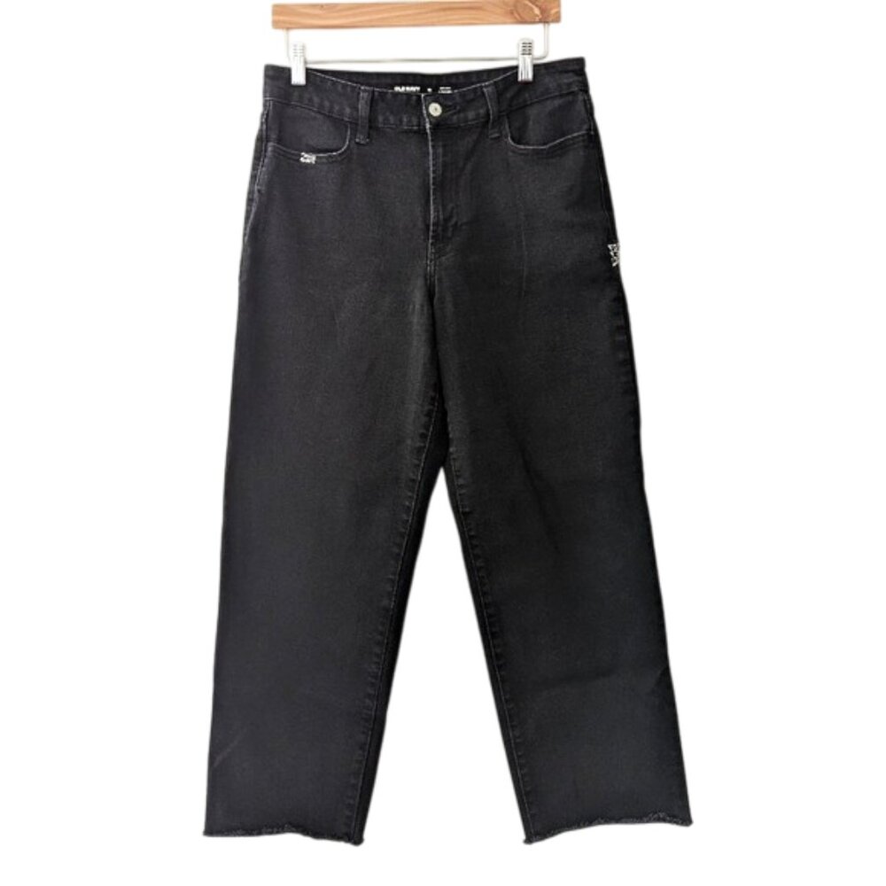 Old Navy High‎ Rise Loose Jeans Embroidered Detail Black Size 10
